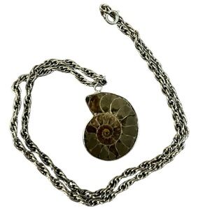 Polished Ammonite Fossil Pendant Necklace Spiral Shell Statement Natural Stone